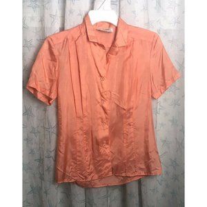 Vintage Silk Blouse Le Gang Montreal Canada size Small Orange Peach short sleeve